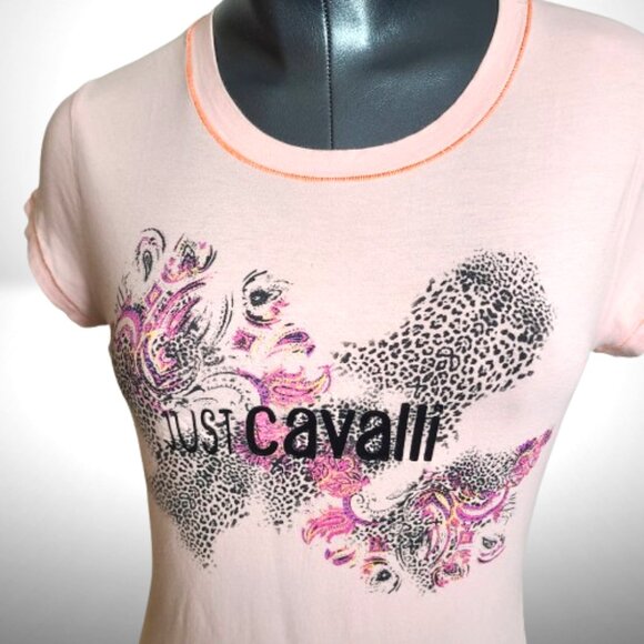 Just Cavalli Pink Tee w/ Leopard + Paisley Print | Medium - Picture 2 of 11